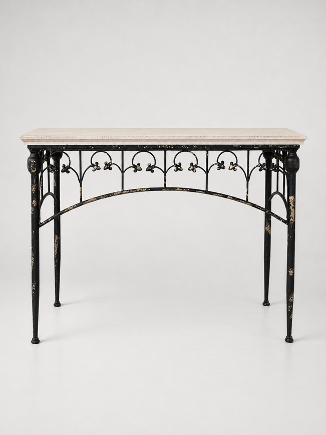 Oblong Black Metal Legs Cream Top Table